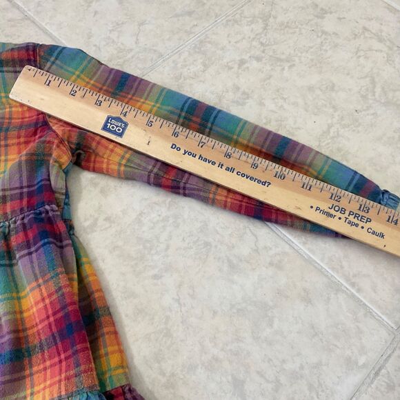 Ruffle Butts Girls Plaid Dress Tunic Size 5 Long Sleeve Ruffles Orange Blue Fall - Picture 9 of 9